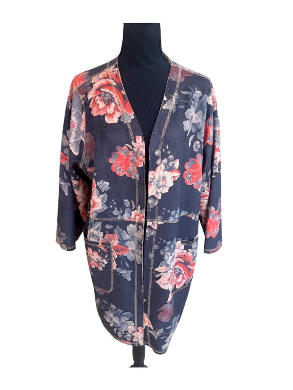 NWT Chelsea Theodore Faux Suede Floral Open Jacket Women Plus Size 1X MSRP $118